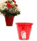 Vaso Lindo Redondo Vermelho 4L prato e Furos Flores Decorativo Antidengue