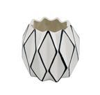 Vaso Medio Cerâmica Branco Geometrico Detalhe Preto Luxo Vaso Medio Cerâmica Branco Geometrico Detalhe Preto Luxo