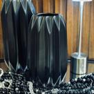 Vaso Médio Geométrico Black Cerâmica Facetada Fosca