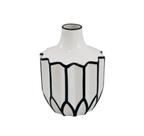 Vaso Menor Ceramica Branco Relevos Ondulados Preto Luxo
