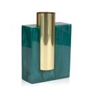 Vaso Metal Bloco Dourado Resina Verde Polido