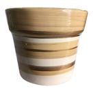 Vaso Mini em cerâmica bege com detalhes em dourado Tamanho 8x9cm