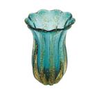 Vaso Murano Italiano Azul Maior Pó de Ouro Lapidados