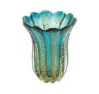 Vaso Murano Italiano Azul Menor Pó de Ouro Finos Lapidados