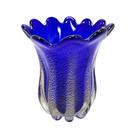 Vaso Murano Italiano Redondo Azul Cobalto Borda Ondulada Vaso Murano Italiano Redondo Azul Cobalto Borda Ondulada