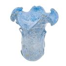 Vaso Murano Menor Italiano Azul Bebê Relevos Borda Curvada