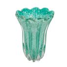 Vaso Murano Redondo Finos Lapidados Verde Agua Luxo