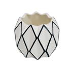 Vaso Pequeno Cerâmica Branco Geometrico Detalhe Preto Luxo