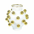 Vaso Porcelana Branco Menor Esferas Realce Dourado Bojudo