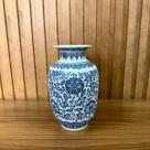 Vaso Porcelana Estilo Chinês Floral Azul e Branco 22,5x14cm