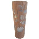 Vaso Print Vidro Com Folha de Madeira Marrom Rajado Corte a Laser 30cm SALDÃO