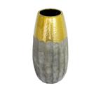 Vaso Rústico Maior Ceramica Cinza e Dourada Contemp. Luxo