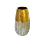 Vaso Rústico Medio Ceramica Cinza e Dourada Contemp. Luxo