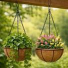 Vaso Suspenso de Fibra de Coco Natural com Corrente e Gancho, 20cm de Diâmetro, Suporte Metálico para Plantas Pendentes, Decoração Rústica para Jardim