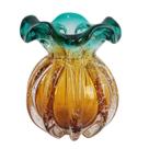 Vaso Trouxinha Grande Murano Decorativo Laradore Verde Âmbar Vaso Trouxinha Grande Murano Decorativo Laradore Verde Âmbar