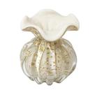 Vaso Trouxinha Menor Murano Branco Leitoso Pó de Ouro