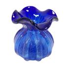 Vaso Trouxinha Menor Murano Italiano Azul Cobalto Lapidados