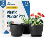 Vasos para Plantas Lifemaster, kit com 12 unidades, 15 cm, pretos, com pratos