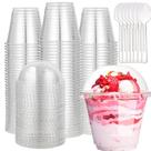Vasos para postre HningBuyox transparentes de 9 oz con tapa y cuchara, paquete de 100