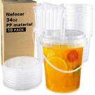 Vasos plásticos desechables Nefocar de 1000 ml, paquete de 10 con tapas y popotes