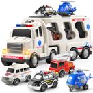 Veículo de brinquedo: Caminhão de ambulância TEMI com helicóptero, carro de polícia