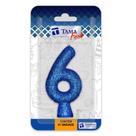 Vela Aniversário Branco Glitter Azul N 6 Caixa Com 1 Un.
