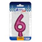 Vela Aniversário Branco Glitter Rosa Nº 6 C/ 1 Un.