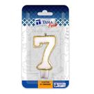 Vela de aniversário Número Branco e Dourado Nº 7 com 10 un. Vela de aniversário Número Branco e Dourado Nº 7 com 10 un.