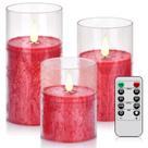 Vela de controle remoto cintilante sem chama, vela de pilar de vidro, pacote com 3 (D: 3" A: 4" 5" 6"), vela romântica LED 3D Flame, cera real operada por bateria, ideal para casamento, decoração de casa e férias (vermelha)