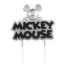 Vela mickey metalizada prata com preto glitter
