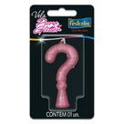 Vela para Aniversário Interrogação com Glitter Rosa - Caixa com 10 Unidades