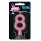 Vela para Aniversário N.08 Glitter Rosa Caixa com 10 Unidades Vela para Aniversário N.08 Glitter Rosa Caixa com 10 Unidades