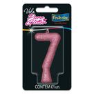 Vela para Aniversário Nº 07 Glitter Rosa - Caixa com 10