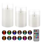 Vela sem chama que muda de cor velas de vidro sem chama com temporizador, velas operadas por bateria com controle remoto de 18 teclas, velas de LED cintilantes de cera real para decoração de casa e festas de casamento (multicoloridas)