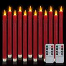 Velas cônicas sem chama com controle remoto, 12 peças de plástico cor de vinho e 25 cm