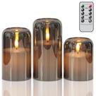 Velas LED GenSwin Glass com temporizador remoto preto, conjunto de 3 Velas LED GenSwin Glass com temporizador remoto preto, conjunto de 3