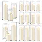 Velas Pilar Homjoy 36 Peças Branco Marfim com Suportes de Vidro