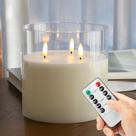 Velas sem chama AFINETH Extra Large, 3 mechas, vidro de 15x15cm