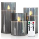 Velas sem chama Amagic Glass com controle remoto e temporizador, conjunto de 3