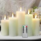 Velas sem chama NICEME, vidro transparente, LED com controle remoto, 5 unidades Velas sem chama NICEME, vidro transparente, LED com controle remoto, 5 unidades