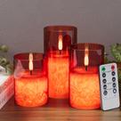 Velas sem chama VIODAIM Ice Crystal Real Wax Glass Red, pacote com 3 unidades Velas sem chama VIODAIM Ice Crystal Real Wax Glass Red, pacote com 3 unidades