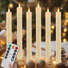 Velas sin llama tipo candelabro BangJiaju con cadena de luces estrelladas, 6 piezas color marfil