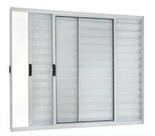 Veneziana 3 Folhas Sendo Uma Fixa (A) 100 X 80 (L) Aluminio Branco Vidro Incolor Sem Grade