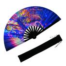 Ventilador de mão dobrável YKUZLx UV Glow Large Rave 33cm para festa