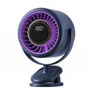 Ventilador de mesa Clip USB recarregável com display digital azul/roxo