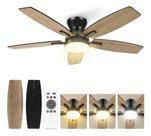 Ventilador De Teto 5 Pás Com Controle Remoto E Luz, 6 Velocidades, Motor Dc Reversível, Silencioso, Econômico, Timer, Pás Dupla Cor (madeira/preto)