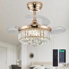 Ventilador de teto Chandelier DumaiWay 30 Golden com cristal claro