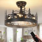 Ventilador de teto com luz Merexcint Farmhouse Rustic Black