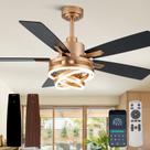 Ventilador de teto Curve Curio 52" dourado com LED dimerizável e motor DC
