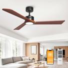 Ventilador de teto DAMINY de madeira maciça natural 132cm com luz 6CCT